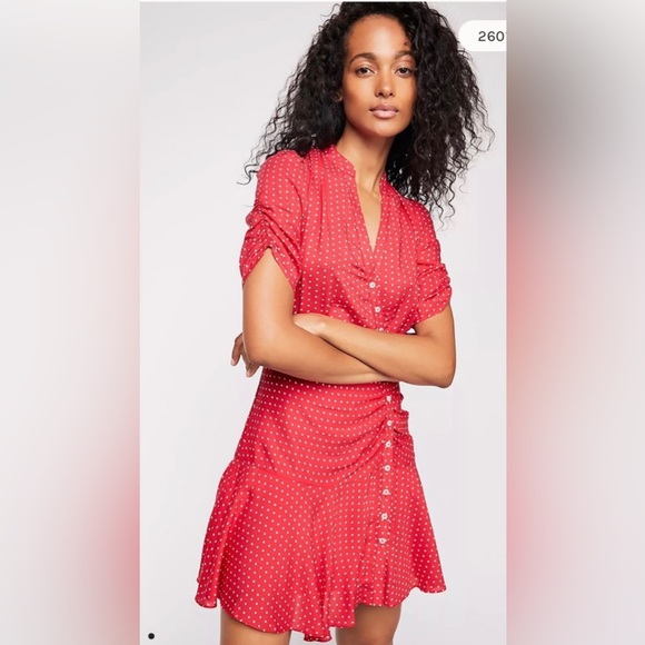 Free People Dresses & Skirts - Free People Pippa Red Polka Dot Asymmetric Button Front Mini Dress ZB3